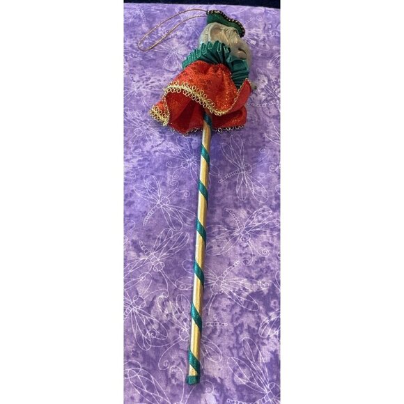 Vintage Wood Elephant Christmas Ornament Hobby Stick Glittery Ruffle‎ Robe Hat - Picture 1 of 6